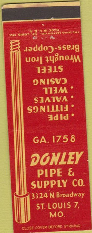 Matchbook Cover - Donley Pipe Supply Co St Louis MO