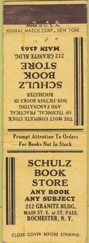 Matchbook Cover - Schulz Book Store Rochester NY Federal