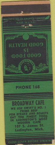 Matchbook Cover - Broadway Cafe Ludington MI