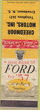 Matchbook Cover - Creedmoor Motors Inc Creedmoor NC POOR 1957 Ford