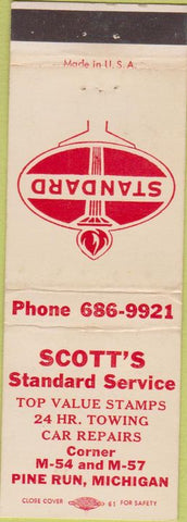 Matchbook Cover - Scott's Standard oil gas Pine Run MI