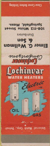 Matchbook Cover - Lochinvar Water Heaters Elmer Wellman Springfield MA