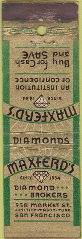 Matchbook Cover - Maxferd's Diamonds San Francisco CA long