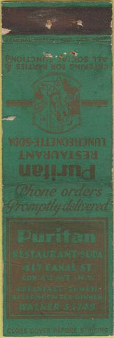 Matchbook Cover - Puritan Restaurant New York City Federal Long WEAR
