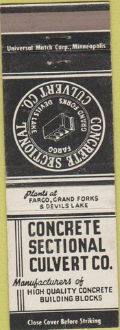 Matchbook Cover - Concrete Sectional Culvert Fargo Devils Lake Grand Forks ND