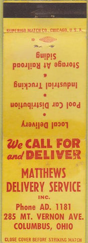 Matchbook Cover - Matthews Delivery Service Columbus OH WEAR
