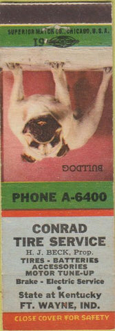 Matchbook Cover - Conrad Tire Service Fort Wayne IN Bulldog