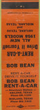 Matchbook Cover - Bob Bean Rental Cars Midland TX Abilene 1958 car