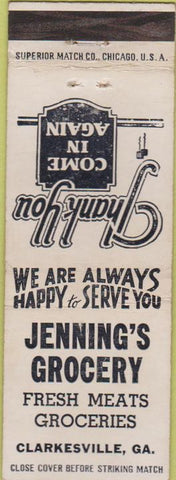 Matchbook Cover - Jenning's Grocery Clarkesville GA