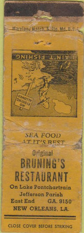 Matchbook Cover - Bruning's Restaurant New Orleans LA POOR