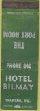 Matchbook Cover - Hotel Bilmay Shawano WI green