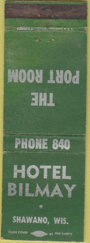 Matchbook Cover - Hotel Bilmay Shawano WI green