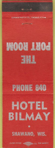 Matchbook Cover - Hotel Bilmay Shawano WI red