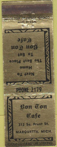 Matchbook Cover - Bon Ton Cafe Marquette MI