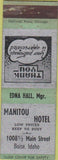 Matchbook Cover - Manitou Hotel Boise ID