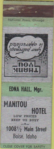 Matchbook Cover - Manitou Hotel Boise ID