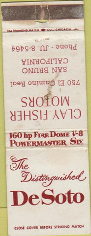Matchbook Cover - De Soto Cars Clay Fisher San Bruno CA WORN