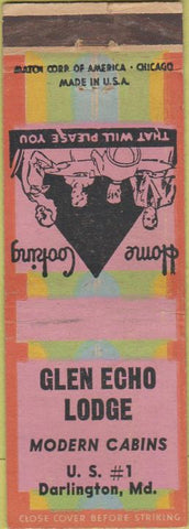 Matchbook Cover - Glen Echo Lodge Darlington MD