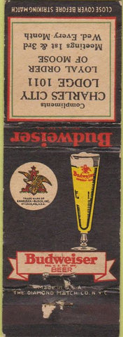 Matchbook Cover - Charles City IA Moose Lodge Budweiser Beer