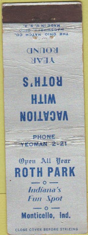 Matchbook Cover - Roth Park Monticello IN CREASES