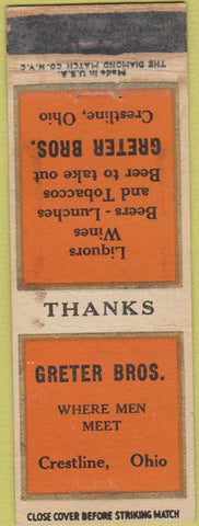 Matchbook Cover - Greter Bros Crestline OH TAPED WORN