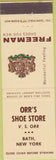 Matchbook Cover - Freeman men's shoes Bath NY Orr's
