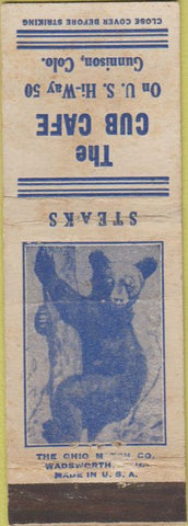 Matchbook Cover - The Cub Cafe Gunnison CO WORN