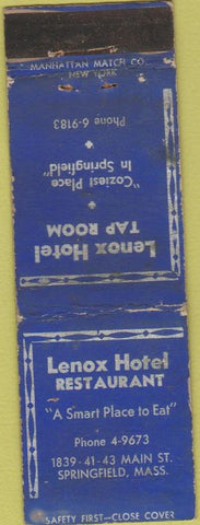 Matchbook Cover - Lenox Hotel Tap Room Springfield MA Safety First WORN