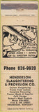 Matchbook Cover - Henderson Slaughtering butcher Henderson KY WORN