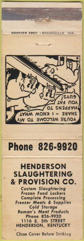 Matchbook Cover - Henderson Slaughtering butcher Henderson KY WORN