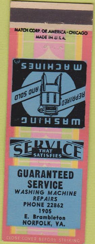 Matchbook Cover - Washing Machines Service Norfolk VA