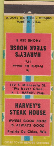 Matchbook Cover - Harvey's Steak House Prairie Du Chien WI