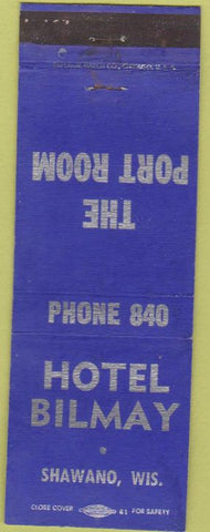 Matchbook Cover - Hotel Bilmay Shawano WI blue WEAR
