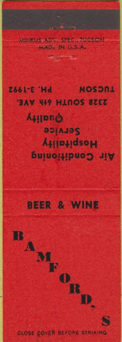 Matchbook Cover - Bamford's Tucson AZ