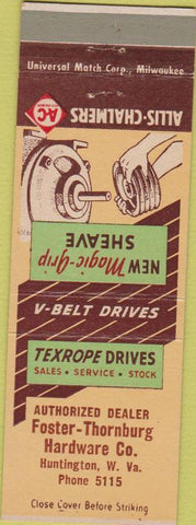 Matchbook Cover - Allis Chalmers Texrope Drives Huntington WV hardware