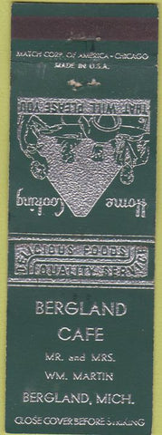 Matchbook Cover - Bergland Cafe Bergland MI