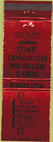 Matchbook Cover - Ruby's Motor Court APCO oil gas Purcell OK