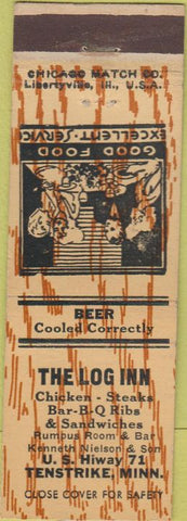 Matchbook Cover - The Log Inn Tenstrike MN BBQ