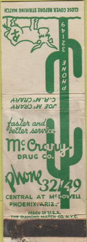 Matchbook Cover - McCrary Drug Phoenix AZ cactus WORN
