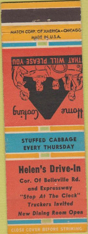 Matchbook Cover - Helen's Drive In BBQ Belleville MI?