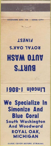 Matchbook Cover - Burt's Car Wash Royal Oak MI