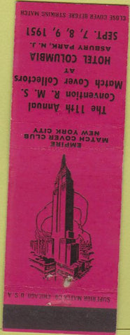 Matchbook Cover - RMS Convention Hotel Columbia Asbury Park NJ 1951 red