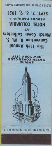 Matchbook Cover - RMS Convention Hotel Columbia Asbury Park NJ 1951 blue