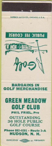 Matchbook Cover - Green Meadow Golf Course Hudson NH