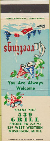 Matchbook Cover - 539 Grill Muskegon MI Christmas