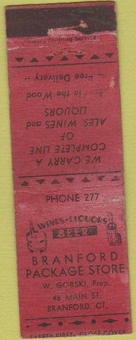 Matchbook Cover - Branford Package Store liquor Branford CT Safety First WORN