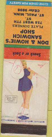 Matchbook Cover - Don Howie's Sandwich Shop St Paul MN pinup