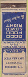 Matchbook Cover - Ocean View Cafe Beaufort SC