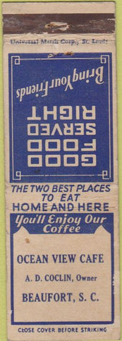 Matchbook Cover - Ocean View Cafe Beaufort SC