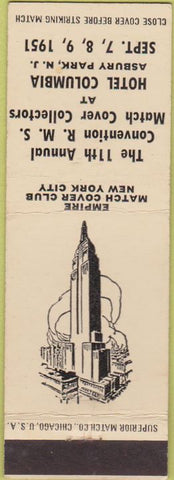 Matchbook Cover - RMS Convention Asbury Park Hotel Columbia NJ White WEAR